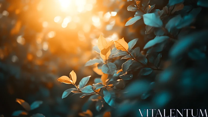 Sunlit Leaves in Dreamy Bokeh, Nature Photography Style.