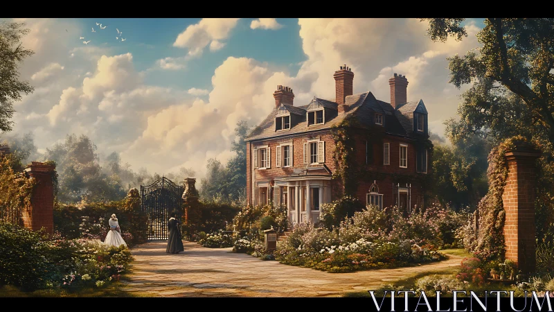 Victorian brick manor rendered in cinematic digital painting