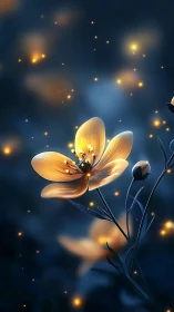 Firefly-kissed blossom humming gently in midnight blue.