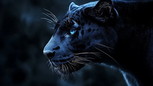 Blue-Eyed Black Panther Profile: Nocturnal Feline Portrait Study