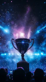 Stadium lights and trophy magic under a sparkling night sky.