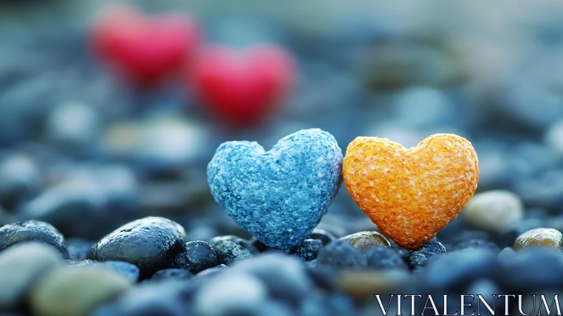 Colorful Hearts Resting on Peaceful Pebbles