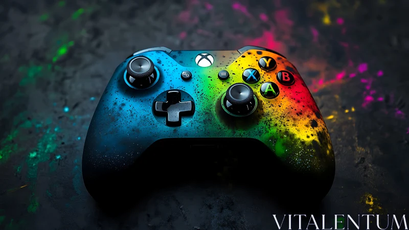 Xbox One Controller with Neon Splatter Paint Finish and Gradient Color Effects