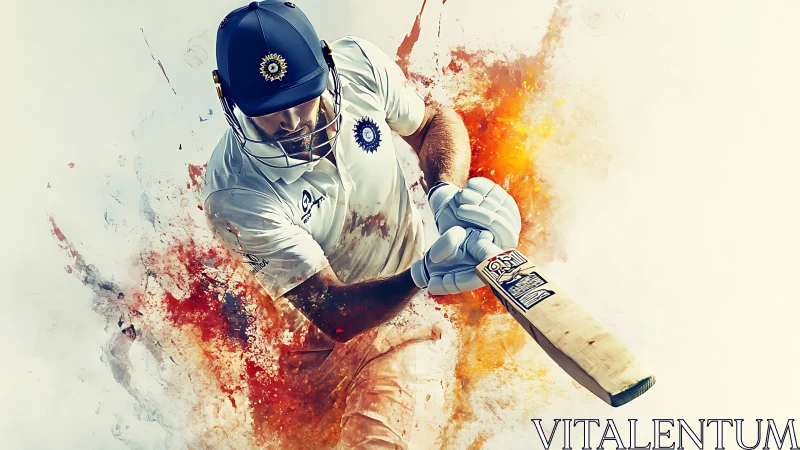 Cricket batsman drives ball through explosive color burst