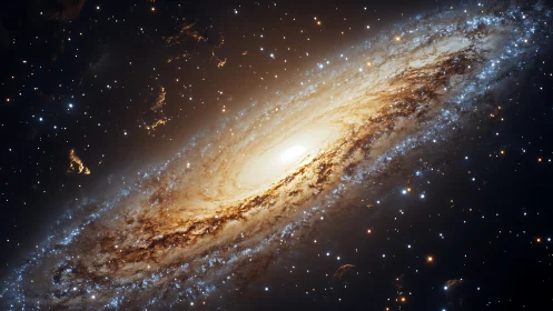 Edge-on spiral galaxy glows with dense starfield halo