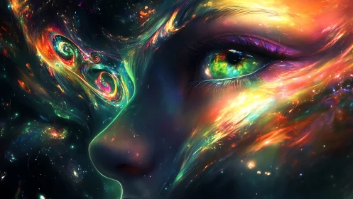 Starlit iris gazes through swirling nebula dreams