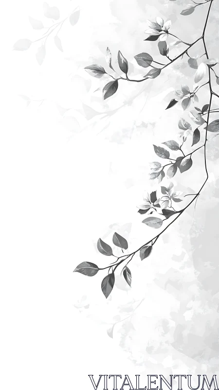 Monochrome branch silhouette frames soft abstract space.