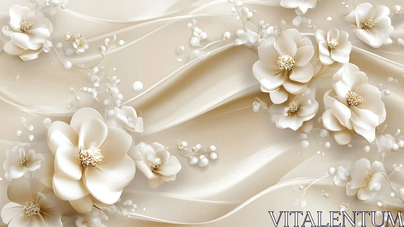 Luxurious 3D Cream Floral Garden with Flowing Elegance