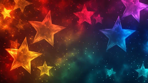 Colorful glowing stars drift gently across a dreamy sky