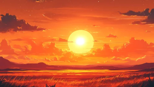 Sunset blazes across a painted horizon of molten gold skies