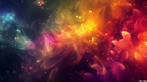 Multicolored abstract nebula-like digital light composition.