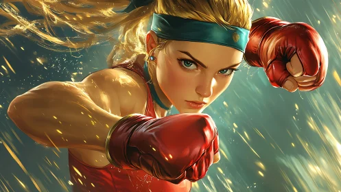 Fierce Female Boxer in Dynamic Action Pose.