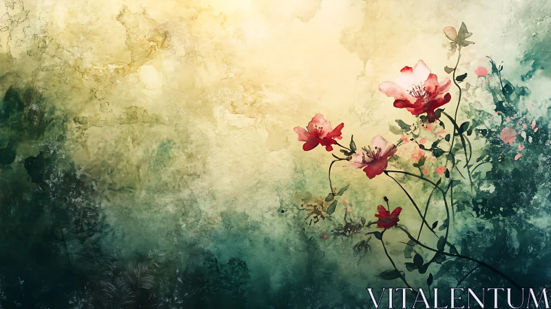 Floral Elegance in Watercolor Wash: Abstract Botanical Study.