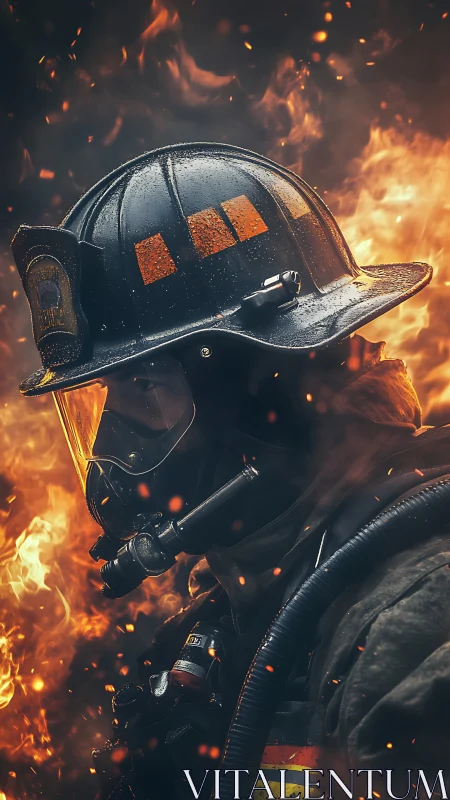 Firefighter Portrait Against Inferno Backdrop.