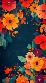 Vibrant Floral Composition on Dark Teal Background.