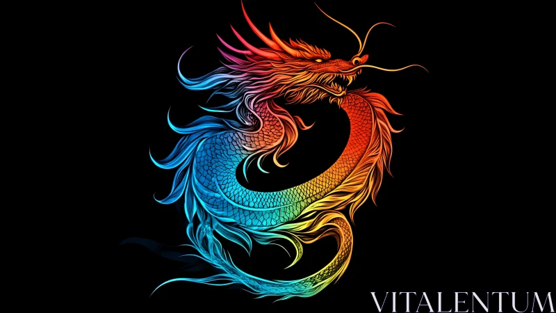 Vibrant multicolor dragon illustration on black background.
