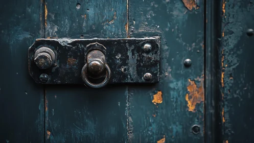 Weathered metal door latch with quiet, nostalgic charm.