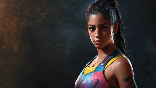 Confident athlete in colorful gear framed by glowing dusk.