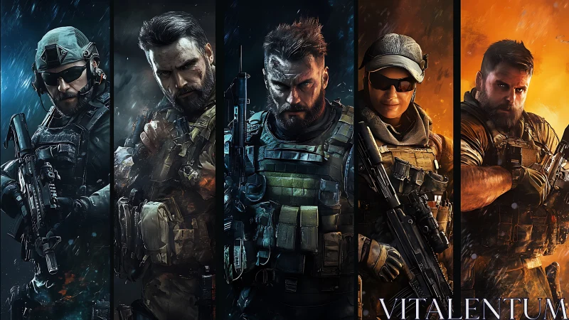 Tactical operators rendered with high-detail armor, weapons and lighting gradients