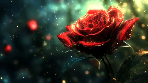 Luminous Red Rose in Bokeh Light Field.