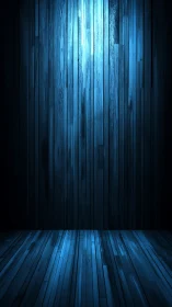 Moody blue wooden stage glows under dramatic spotlight.