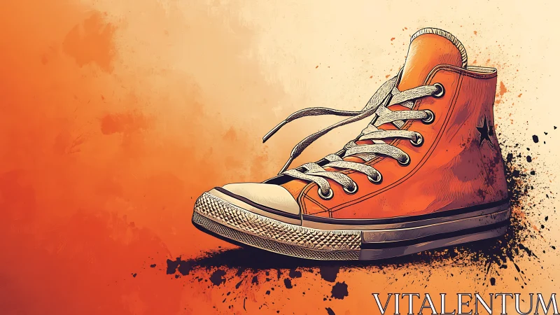Orange high-top sneaker rendered as dynamic digital illustration