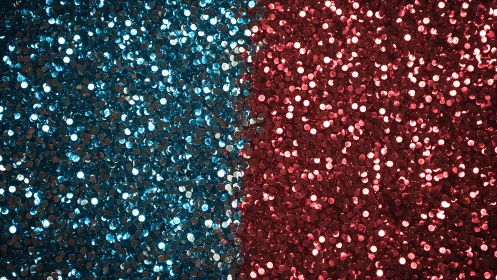 Glittering blue and red sequins quietly argue over sparkle