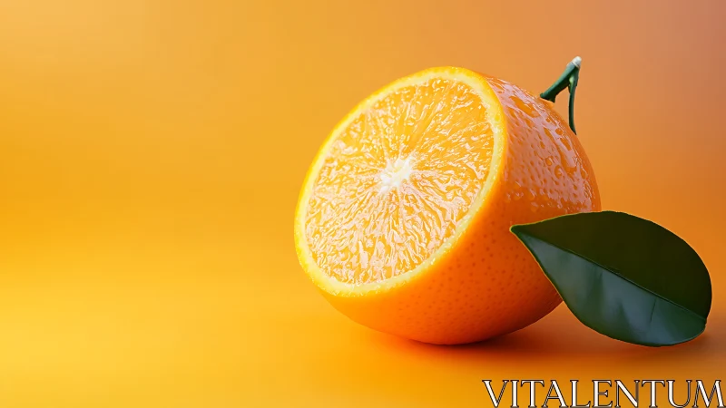 Orange half glows on saturated citrus gradient background.