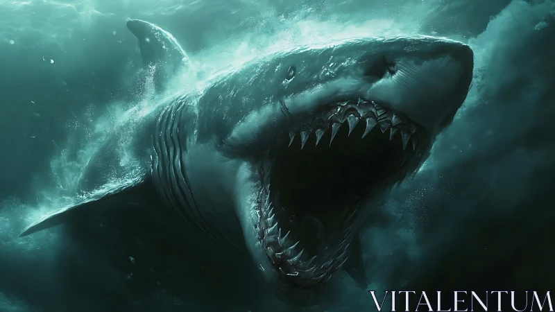 Powerful shark surges from deep green water in bold attack