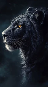Black panther portrait with intense golden eyes against dark gradient