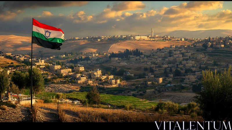 Desert hillside town unfolds under dramatic evening light.