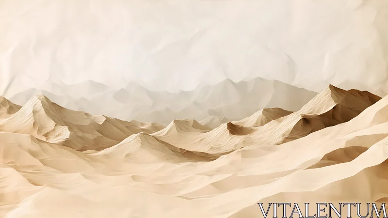 Minimal desert ridges in soft low-poly beige landscape.