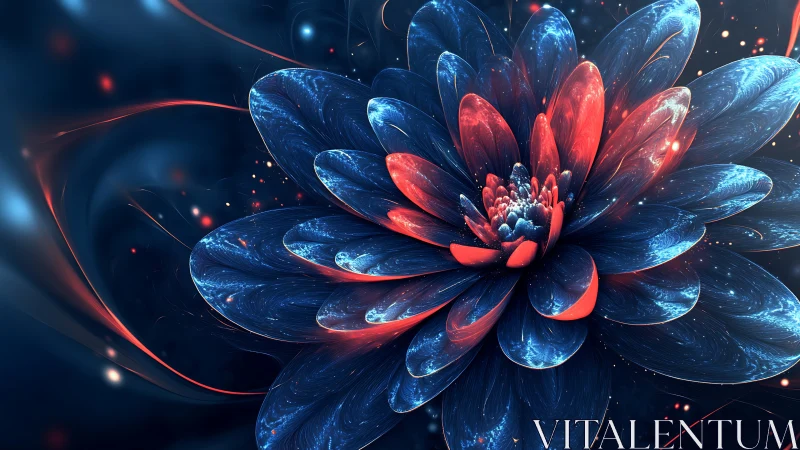 Radial macro of bioluminescent fractal flower with spectral glow