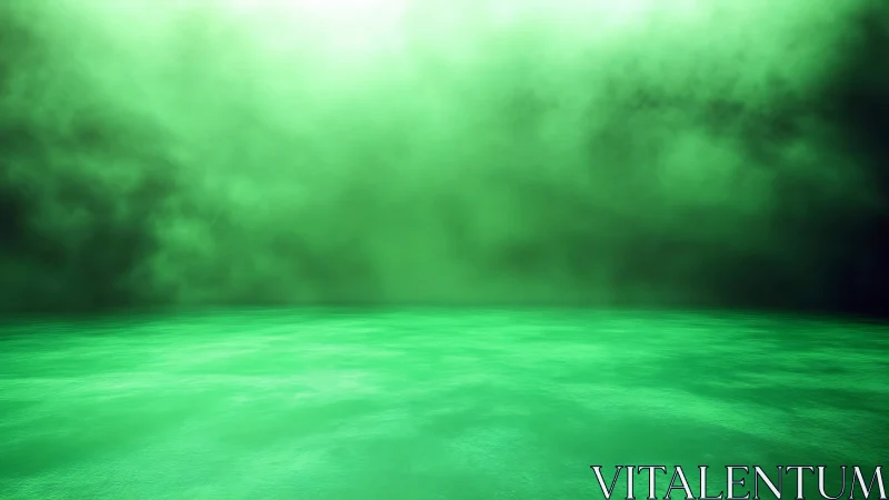 Emerald mist drifts above a glowing liquid horizon