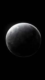 Moon floats in stark cosmic darkness with subtle silver glow