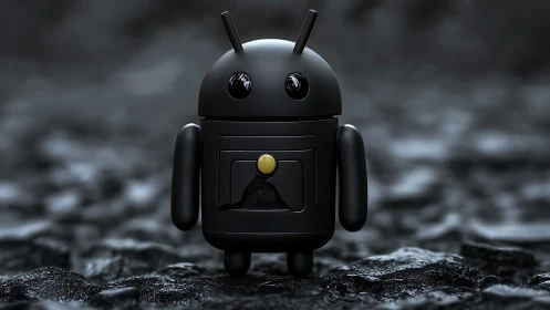 Midnight android mascot guards a tiny digital vault.