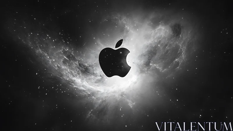 Silhouette logo is centered against monochrome nebula field