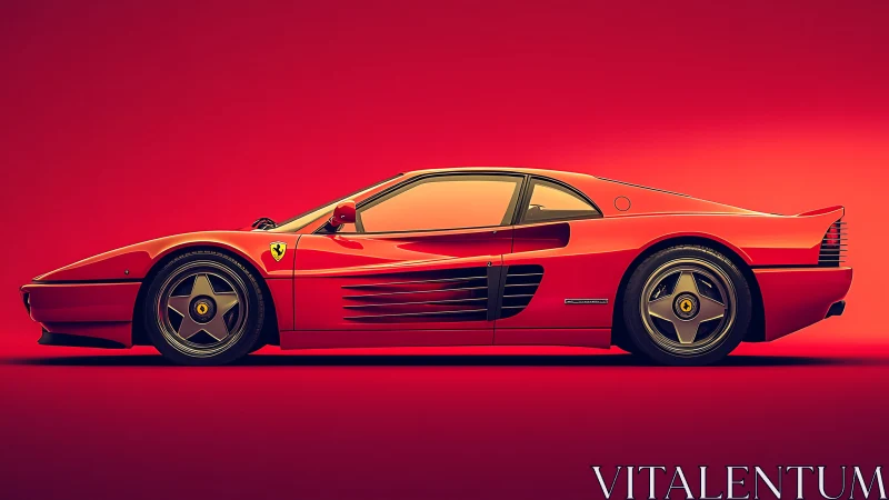 Red retro sports coupe in bold side profile on red field.