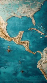 Relief map highlights Central America over vivid teal sea.