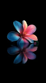 Translucent Petaled Flower with Blue-Pink Gradient and Water Reflection
