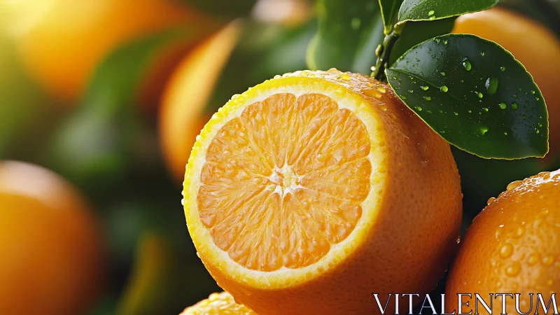 Sunlit orange slice glows with dewy zest and garden freshness.