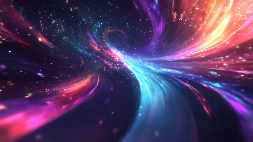 Stellar energy stream curves through vibrant cosmic void.