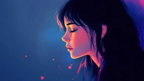 Profile portrait glows with neon dusk edge lighting.