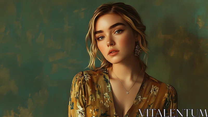 Soft gaze drifts through painterly light and floral amber air