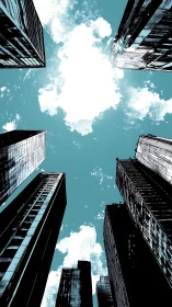 Skyward city canyon where turquoise air cuts sharp angles.