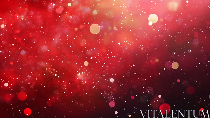 Crimson stardust drifts through glowing festive twilight haze