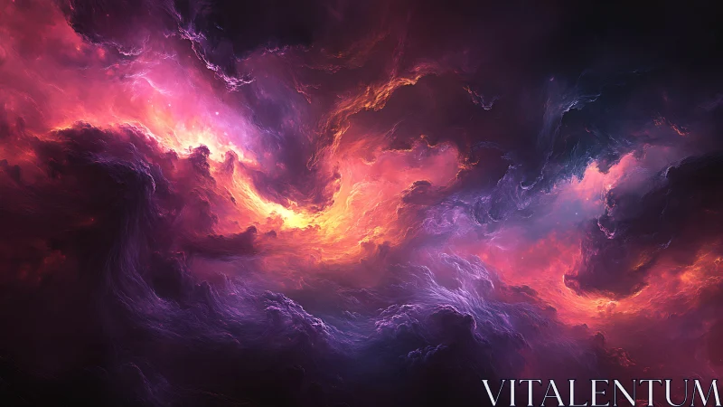 Cosmic storm swirls in radiant pink, purple, and golden light