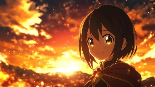 Sunset sparks dance in the mage girl’s ember-bright eyes