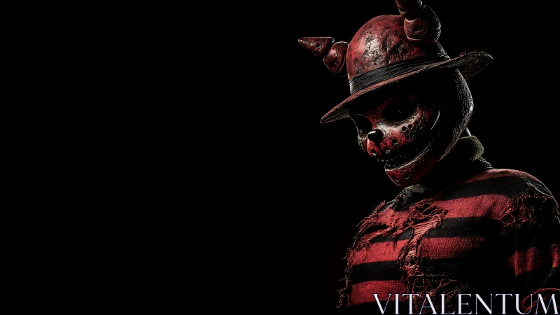 Textured red demon mascot portrait under low key rim lighting