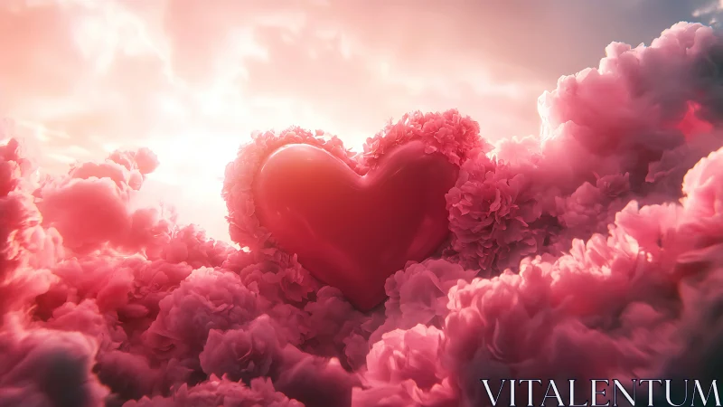 Volumetric Heart Form Within Pink Cloud Masses.